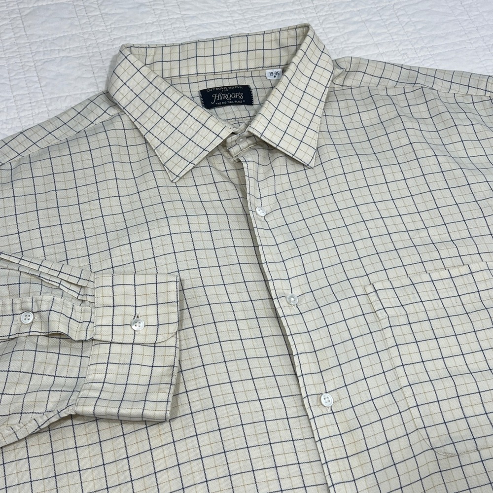 Gitman Bros. Button Down Mens 19-35 Cream Blue Tattersall Check Vintage Shirt